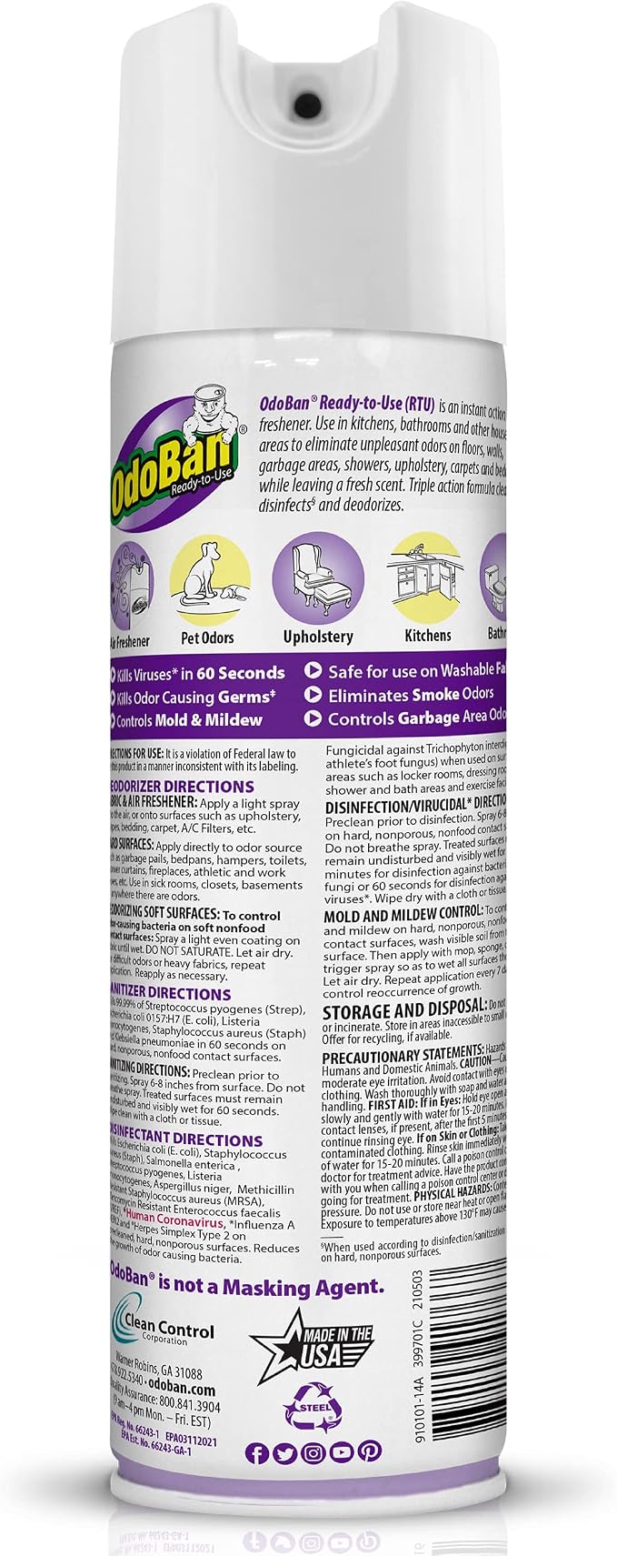 OdoBan Ready-to-Use Disinfectant and Harsh Aroma Eliminator, Cleaner and - Image 2