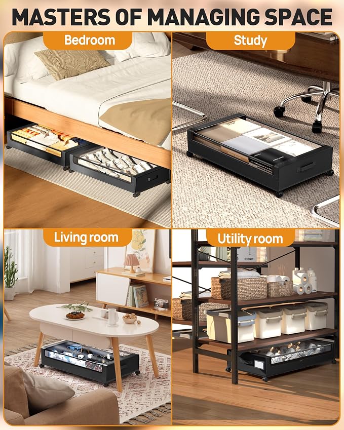 Under Bed Storage with Wheels, Square Under Bed Storage Containers, 4 Pack - Image 6