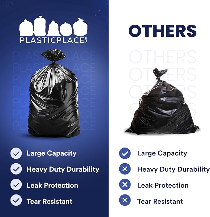Plasticplace 55-60 Gallon Trash Bags │ 1.0 Mil │ Black Heavy Duty Garbage Can - Image 5