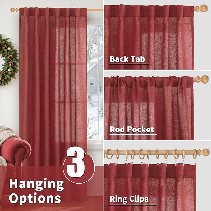 YoungsTex Red Linen Curtains 45 Inch Length - Image 6