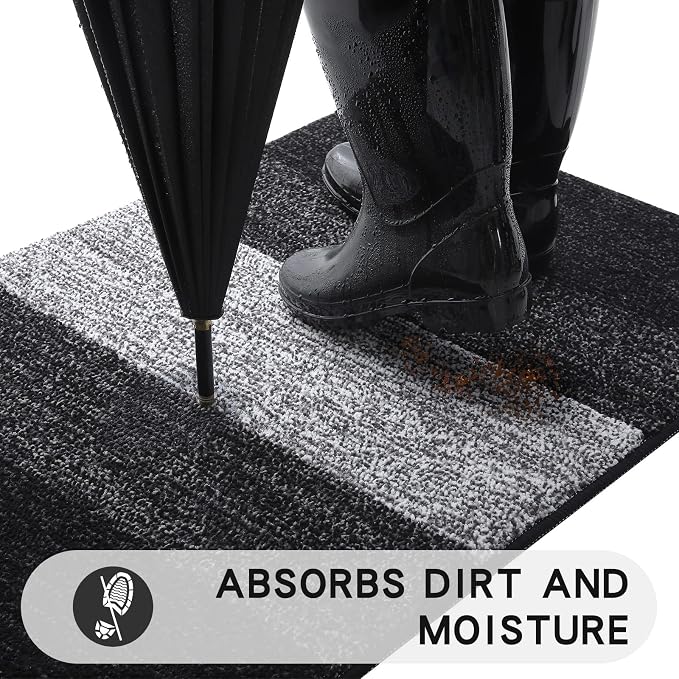 Kitinjoy Indoor Outdoor Door Mat, 48x30 Non-Slip Absorbent Dirt Trapper - Image 2