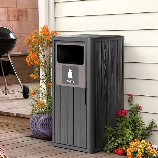 ROJIK 35" Tall Outdoor Trash Can, Weatherproof Resin Garbage Indoor Durable - Image 2