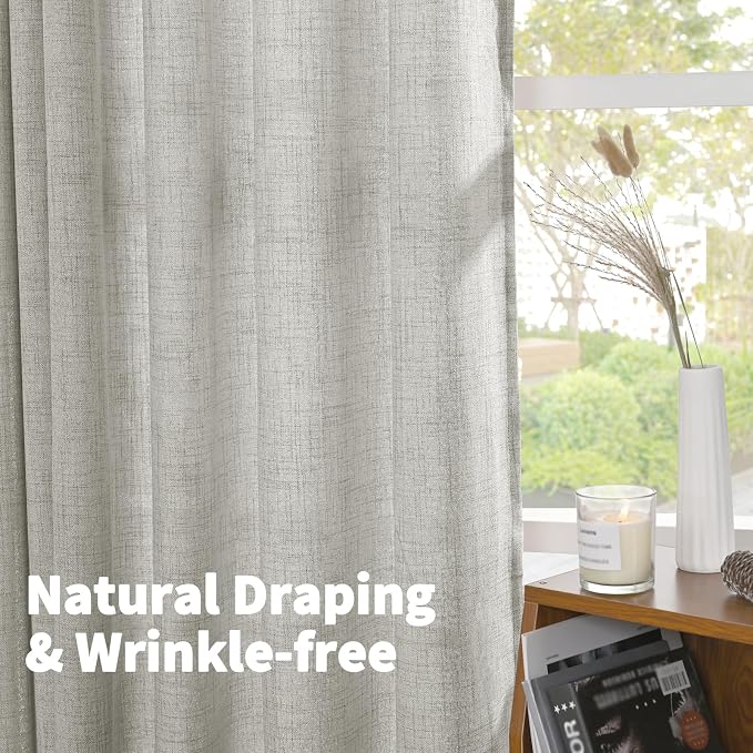 YoungsTex Light Grey Linen Semi Sheer Curtains 84 Inch Length - Image 5