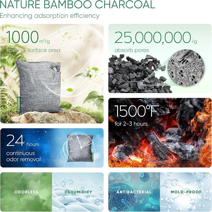 Activated Charcoal Odor Absorber, Large 4x200g w Hooks Nature Odor Eliminator - Image 3
