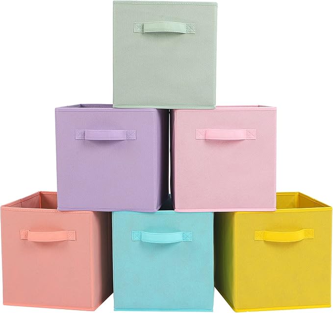 Stero 13x13x13 Inch Fabric Storage Bins 6 Pack Fun Colored Durable Storage Cubes by Stero