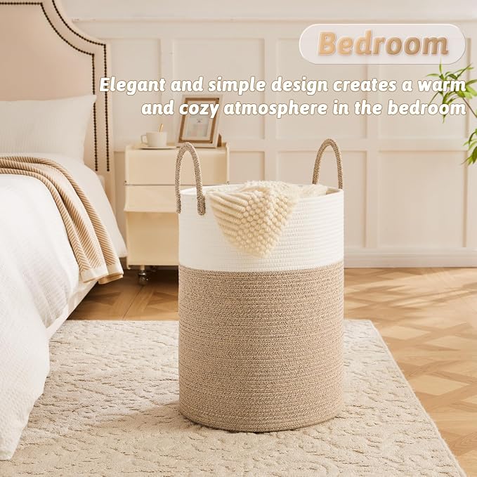 Laundry Basket, Woven Cotton Rope Laundry Hamper, 60L - Image 4