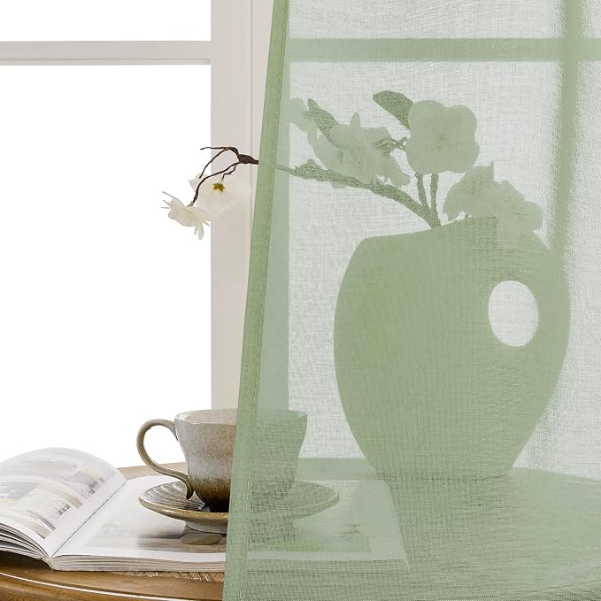 Tollpiz Short Sheer Door Curtain Closet Linen Textured Curtain Sheers Doorway - Image 9