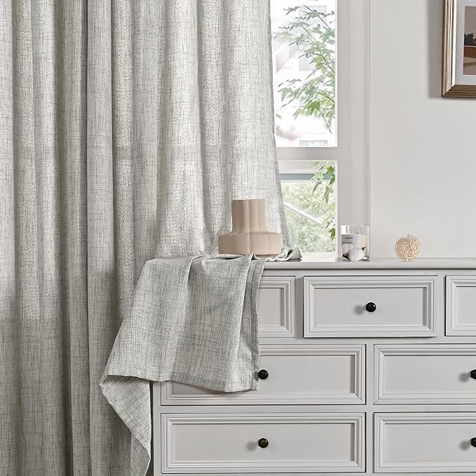 YoungsTex Dark Grey Light Filtering Curtains 84 Inch Length, Linen Drapes Semi - Image 9