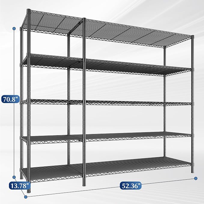 52.36" W Storage Shelves Metal Shelving Unit Load 1400LBS 5 Tier Wire Rack - Image 3