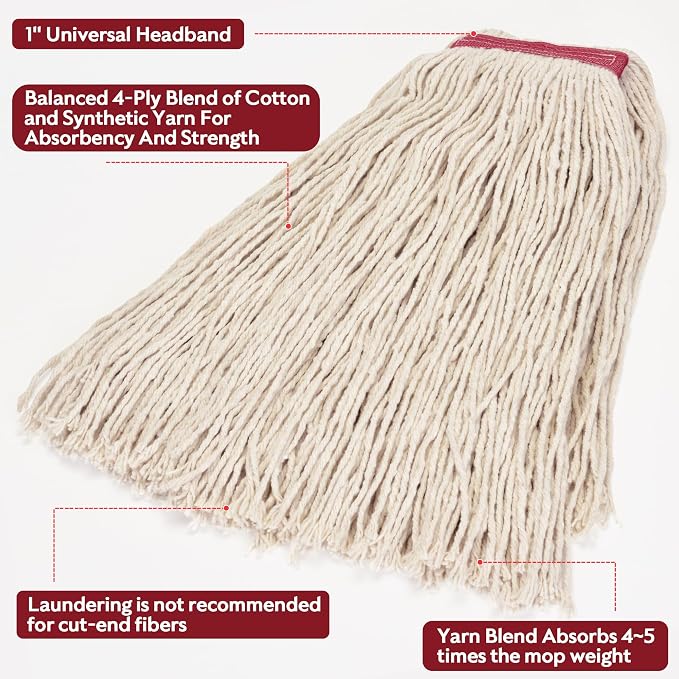 Matthew Cleaning 16oz 6Pack Cotton Floor Mop, Cotton Looped-Open String Heavy - Image 6
