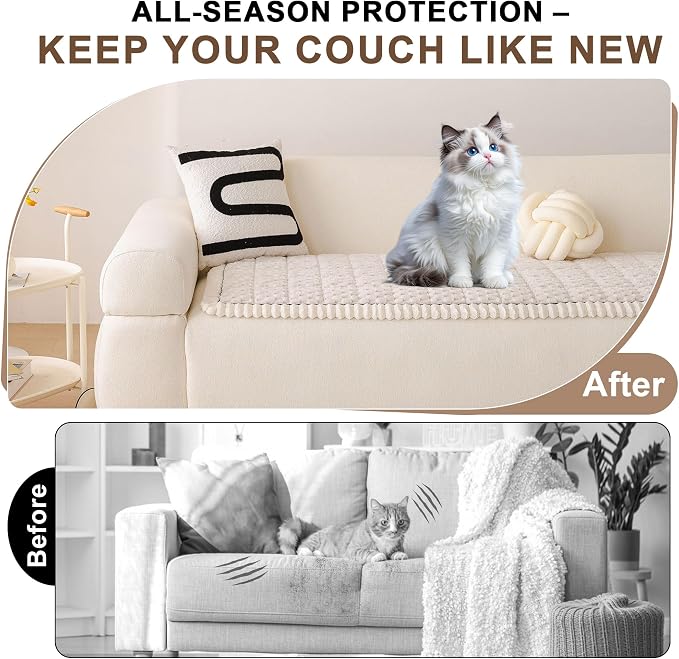 OTOB Couch Cover for Dogs Washable, Non Slip Plush Fuzzy Sofa Covers for 3 - Image 2