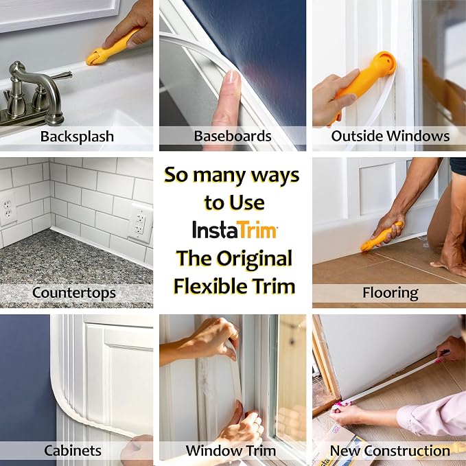 InstaTrim The Original Flexible Trim - 50ft White 3/4" Wide Caulk Tape - - Image 3
