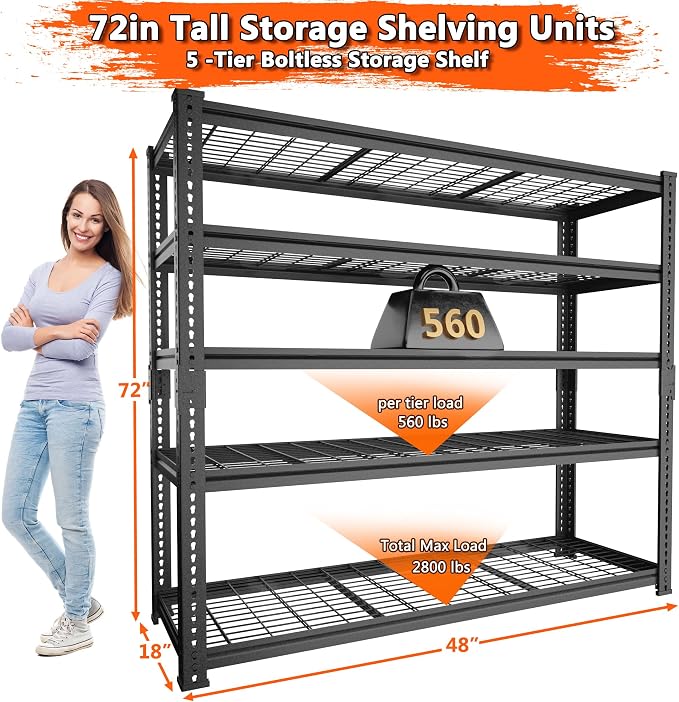 Storage Shelves Heavy Duty, 5-Tier Adjustable Metal Industrial Utility Shelf - Image 3