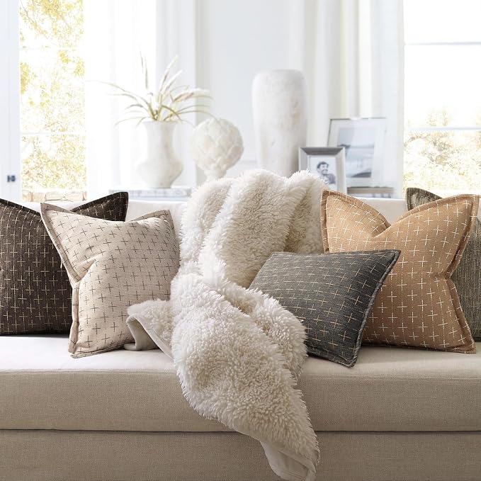 ZWJD Throw Pillow Pillow Covers 18x18 Set of 2 Soft Polyester Textured Pillow - Image 5