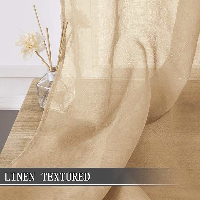 Tollpiz Sheer Tier Curtains Kitchen Linen Textured Half Curtain Sheers Light - Image 2