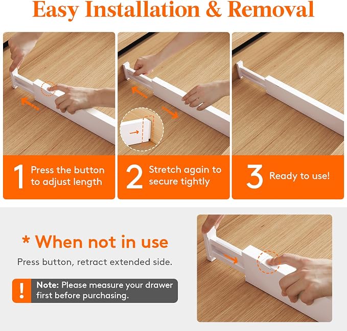 Lifewit 4 Pack Kitchen Drawer Dividers 2.36" High, Plastic Expandable - Image 6
