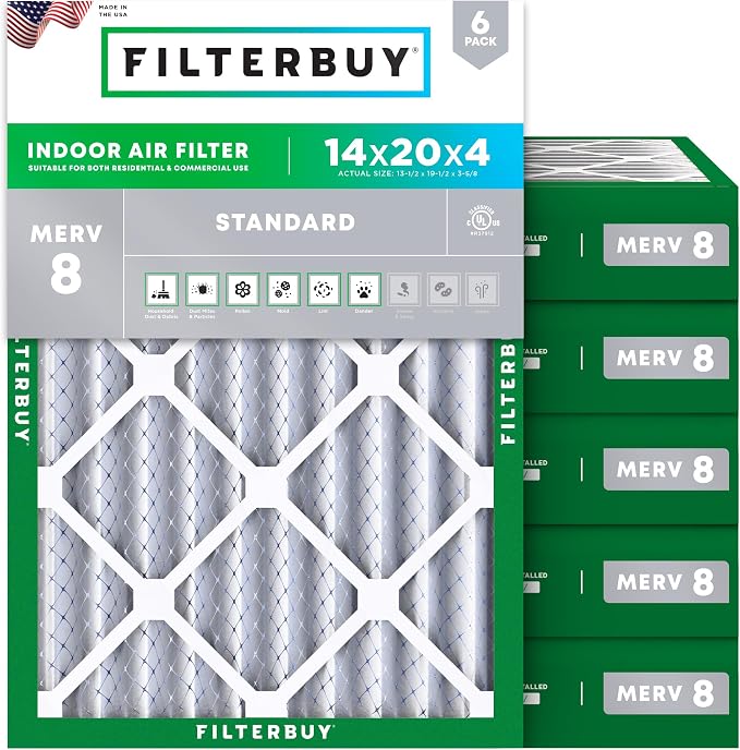 Filterbuy 14x20x4 Air Filter MERV 8 Dust Defense Replacement, Electrostatic by Filterbuy