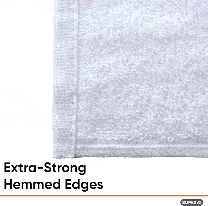 Superio Terry Cloth Rags White Washcloths 100% Cotton 12" Cleaning Cloths - Image 4