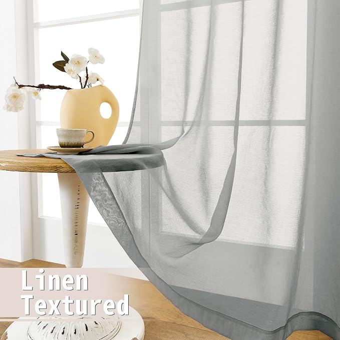 Tollpiz Short Sheer Door Curtains Closet Linen Textured Curtains Sheer Doorway - Image 4