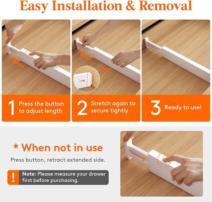 Lifewit 4 Pack Kitchen Drawer Dividers 2.36" High, Plastic Expandable - Image 6