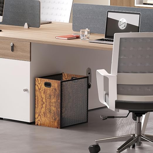 Retro Office Trash Can, Iron and Wood Combination Bedroom Garbage Can, - Image 3
