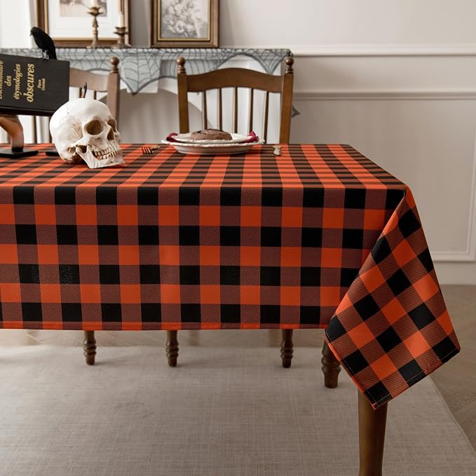 Waterproof Orange Plaid Tablecloth Fabric - Image 8