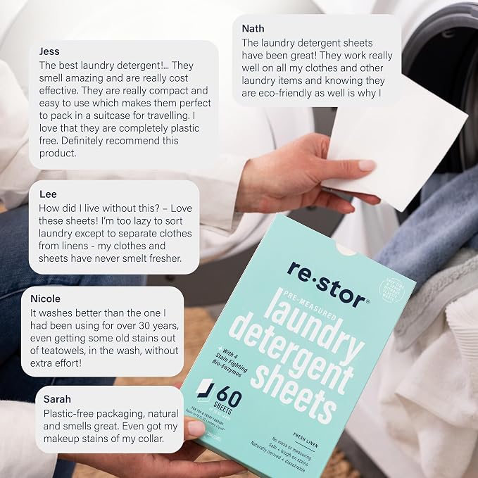 restor Laundry Detergent Sheets Fresh Linen 180 Loads | Eco Friendly Plastic - Image 6