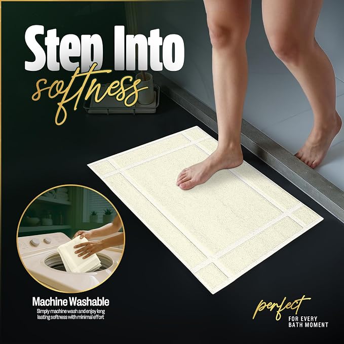 Pearl Linens Pack of 2 100% Cotton Bath Mat 18x25 inches, Soft & Absorbent - Image 8
