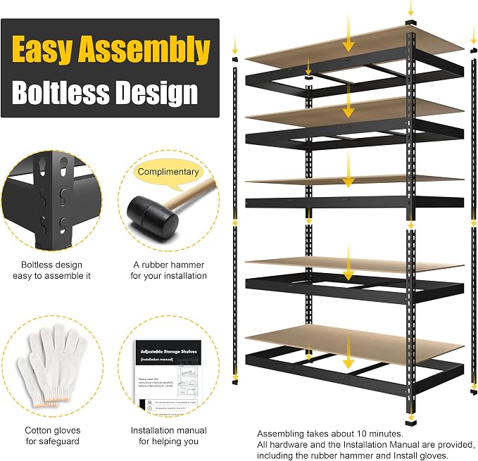 PrimeZone Heavy Duty Adjustable 5 Tier Garage Storage Shelves - Image 5