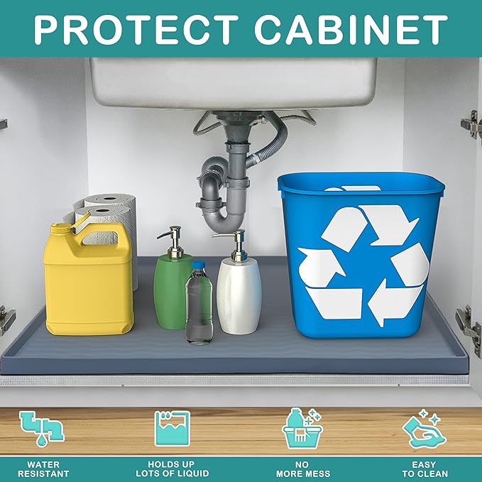 URMONA Waterproof Silicone Under Sink Mat 37'' x 22'' Shelf Liner - Image 2