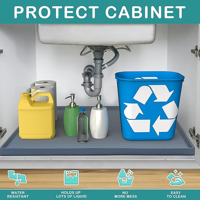 URMONA Waterproof Silicone Under Sink Mat 37'' x 22'' Shelf Liner - Image 2