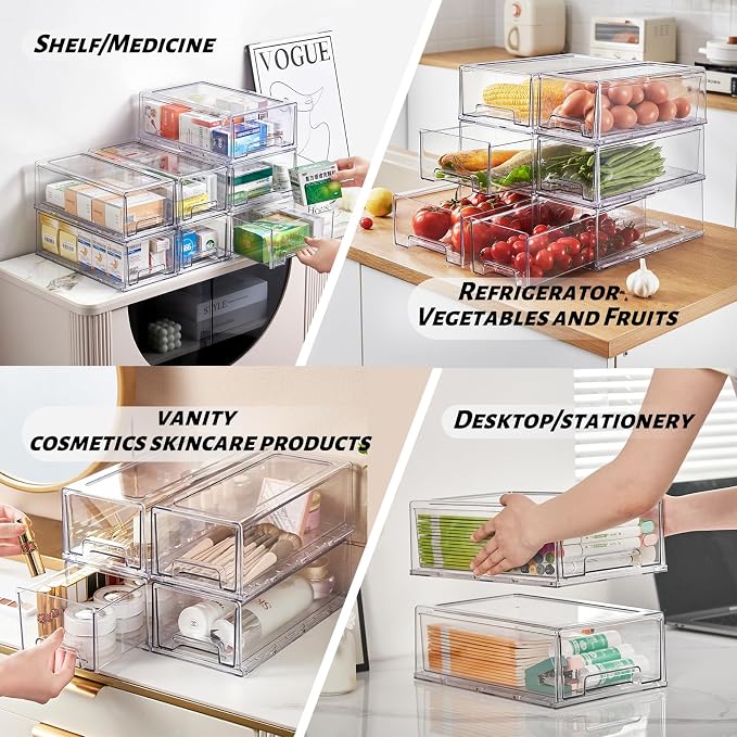 PeJeyiee 6 Pack Clear Stackable Refrigerator Organizers and Storage Drawers - Image 4
