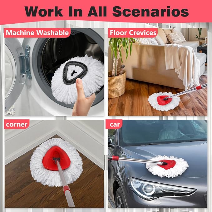 Mop Replacement Heads 4 Pcs & 1Scrub Brush & 1 Base Combo - Image 6
