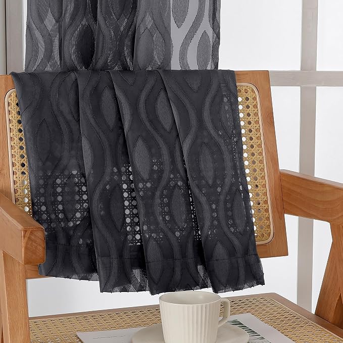 Aiyufeng Black Sheer Curtains Tiers 36 Inch Length 2 Panels Set, Airy - Image 7