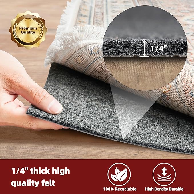 BAGAIL Felt and Natural Rubber Backing Rug Pads 1/4” Thick, 4 x 6 Ft Non Slip - Image 3