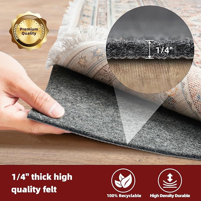 BAGAIL Felt and Natural Rubber Backing Rug Pads 1/4” Thick, Round 6 Ft Non Slip - Image 3
