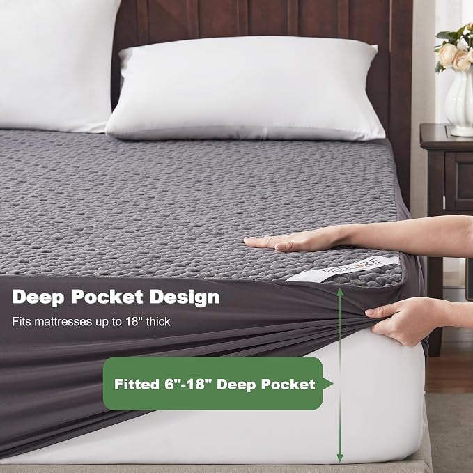 Waterproof Mattress Protector, California King Size Mattress Pad Fitted 6"-18" - Image 5