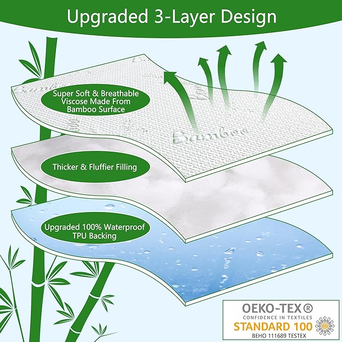GOONIK Queen Mattress Protector, Breathable Bamboo Viscose Waterproof Queen - Image 2
