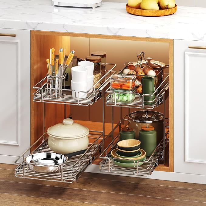 2 Tier Individual Pull Out Cabinet Organizer 7½" W x 21½" D, Heavy Duty Cabinet - Image 6