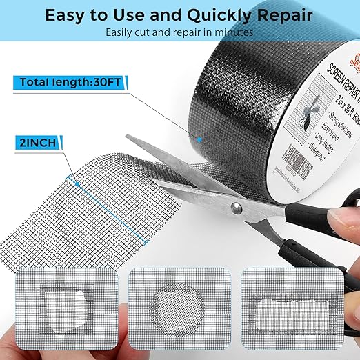 Black Window Screen Repair Tape, 2 in X 30 FT Screen Repair Kit - Image 4