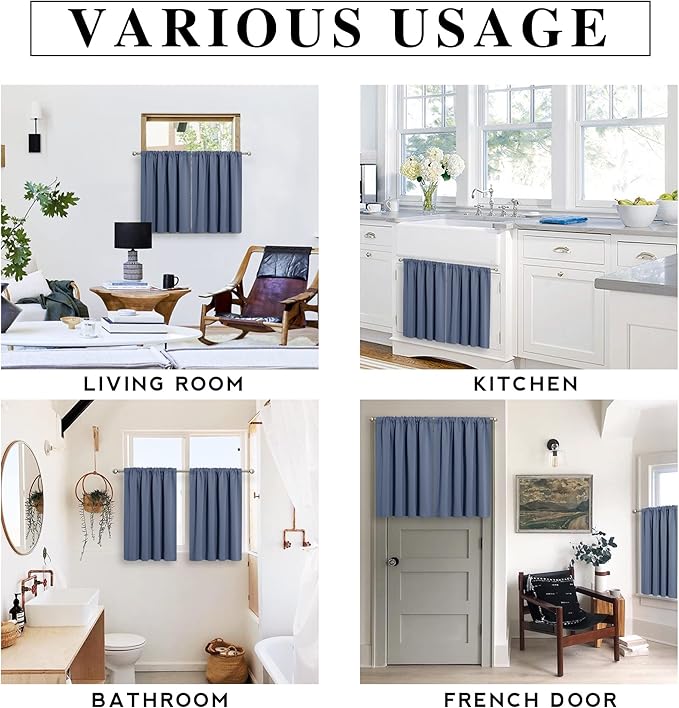 RYB HOME 45 inch Curtains for Kitchen Room Darkening Privacy Mini Curtain for - Image 8
