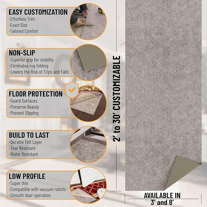Ottomanson 3' x 4' Non-Slip Rug Pad Gripper 1/4 Inch Thick Dual Surface Felt + - Image 2