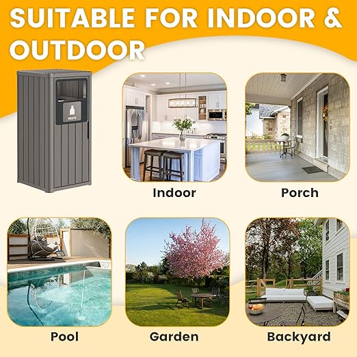 Outdoor Trash Can, Waterproof Resin Garbage Can Indoor and Outdoor Use - Image 7