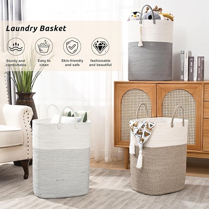Woven Laundry Basket for Clothes, 80L Large Rectangle Laundry Hampers - Image 7