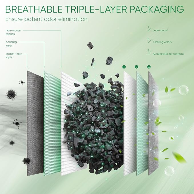 Activated Charcoal Odor Absorber, Large 4x200g w Hooks Nature Odor Eliminator - Image 4