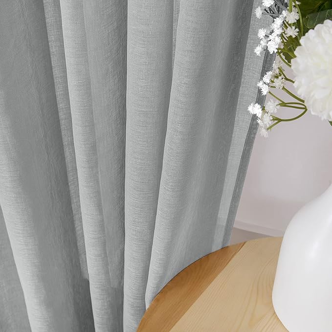 Tollpiz Short Sheer Curtain Linen Textured Living Room Curtains Sheer Light - Image 3