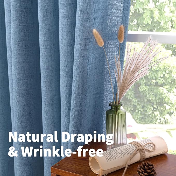 YoungsTex Denim Blue Linen Curtains 40 Inch Length - Image 5