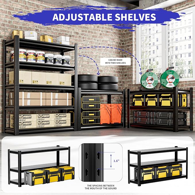 72" Heavy Duty Garage Shelving, 2 Pieces 5 Tier Adjustable Metal Shelves - Image 4
