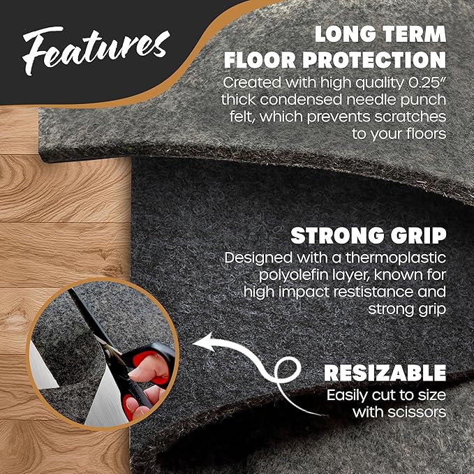 Nevlers 5'x7' Felt TPO Non Slip Rug Pad | 1/4" Thick Rug Cushion | Anti Slip - Image 2