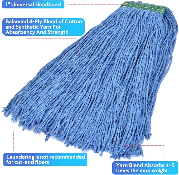 Matthew Cleaning 20oz 12Pack Cotton Floor Mop, Cotton Looped-Open String Heavy - Image 5